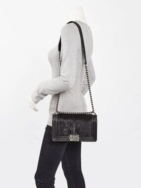 Chanel Black Leather Goat Fur Paris-Salzburg Medium Boy Bag